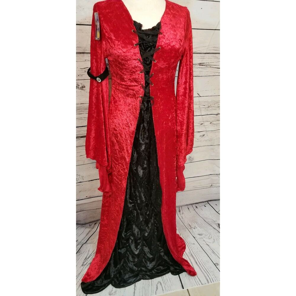 Fun World M 8-10 Black Red Gothic Vampiress Medieval Vampire Goth Costume Dress